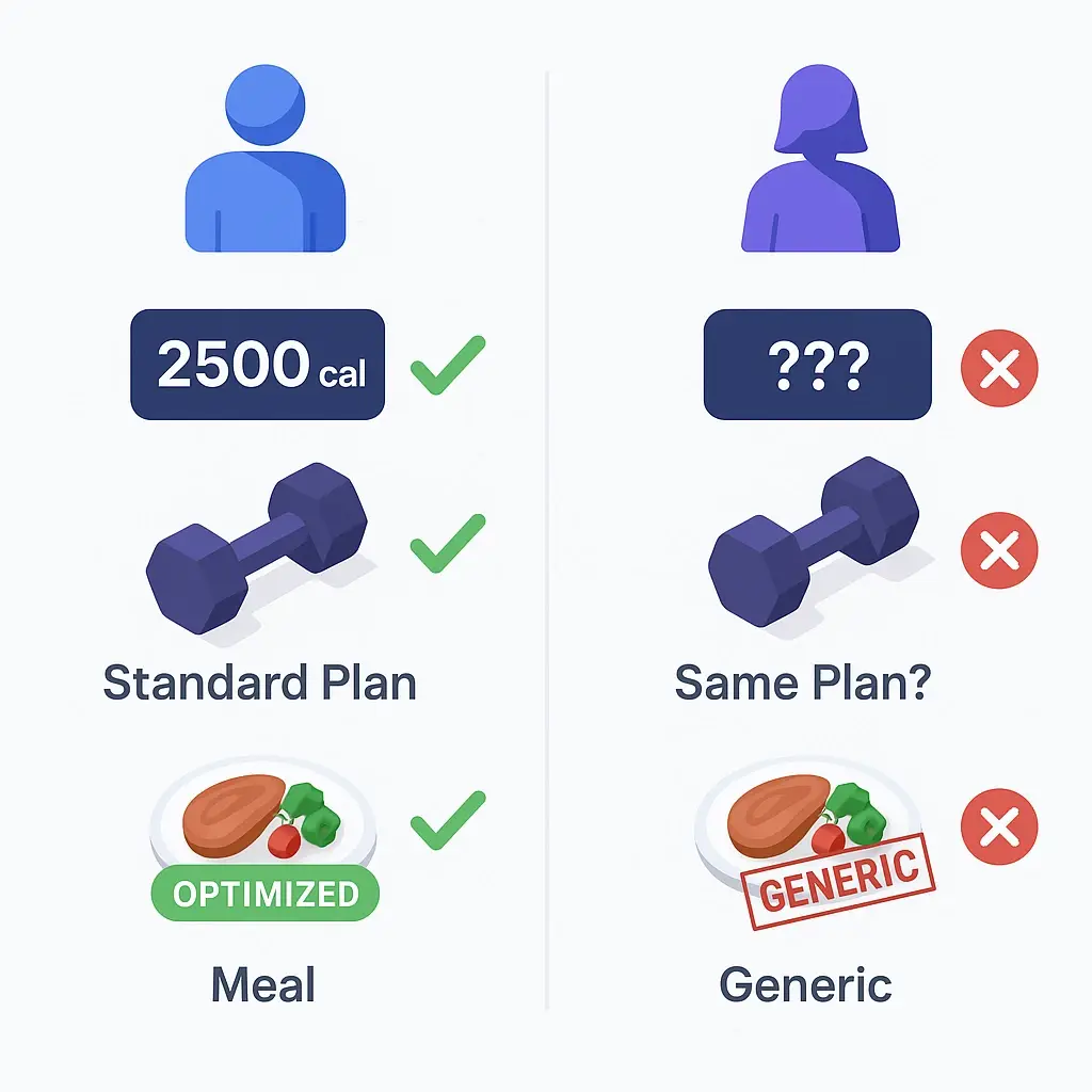 Chart comparing optimized male health data to generic female health data.